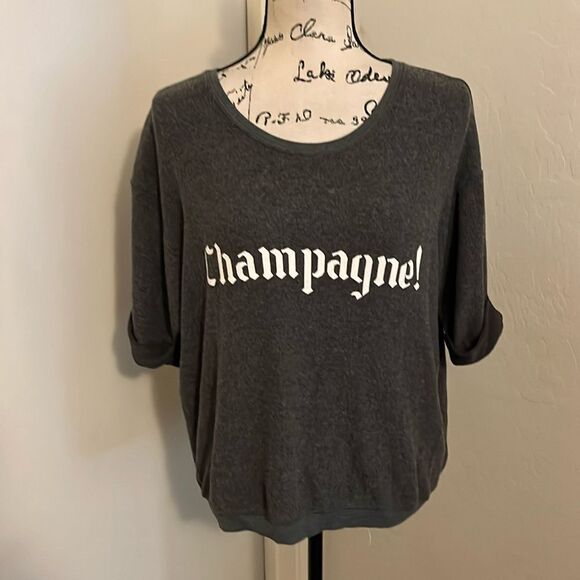 Wildfox Gray Champagne Graphic Pullover Cuffed Sweatshirt Contemporary  Casual - Picture 1 of 10
